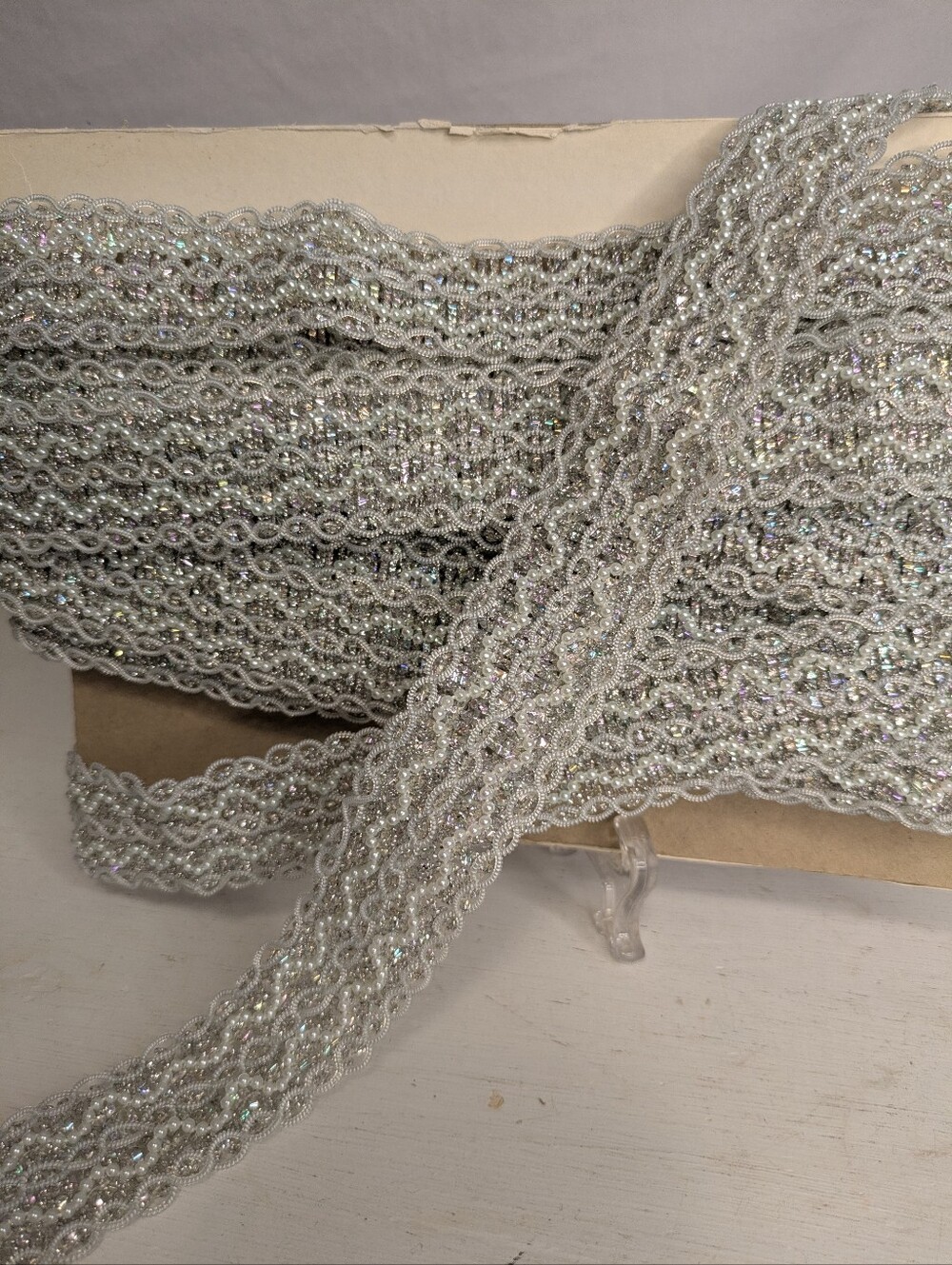 11 Yards Of Wide Vintage Wedding Evening Gown Trim Seed Pearls Aroura Borealis